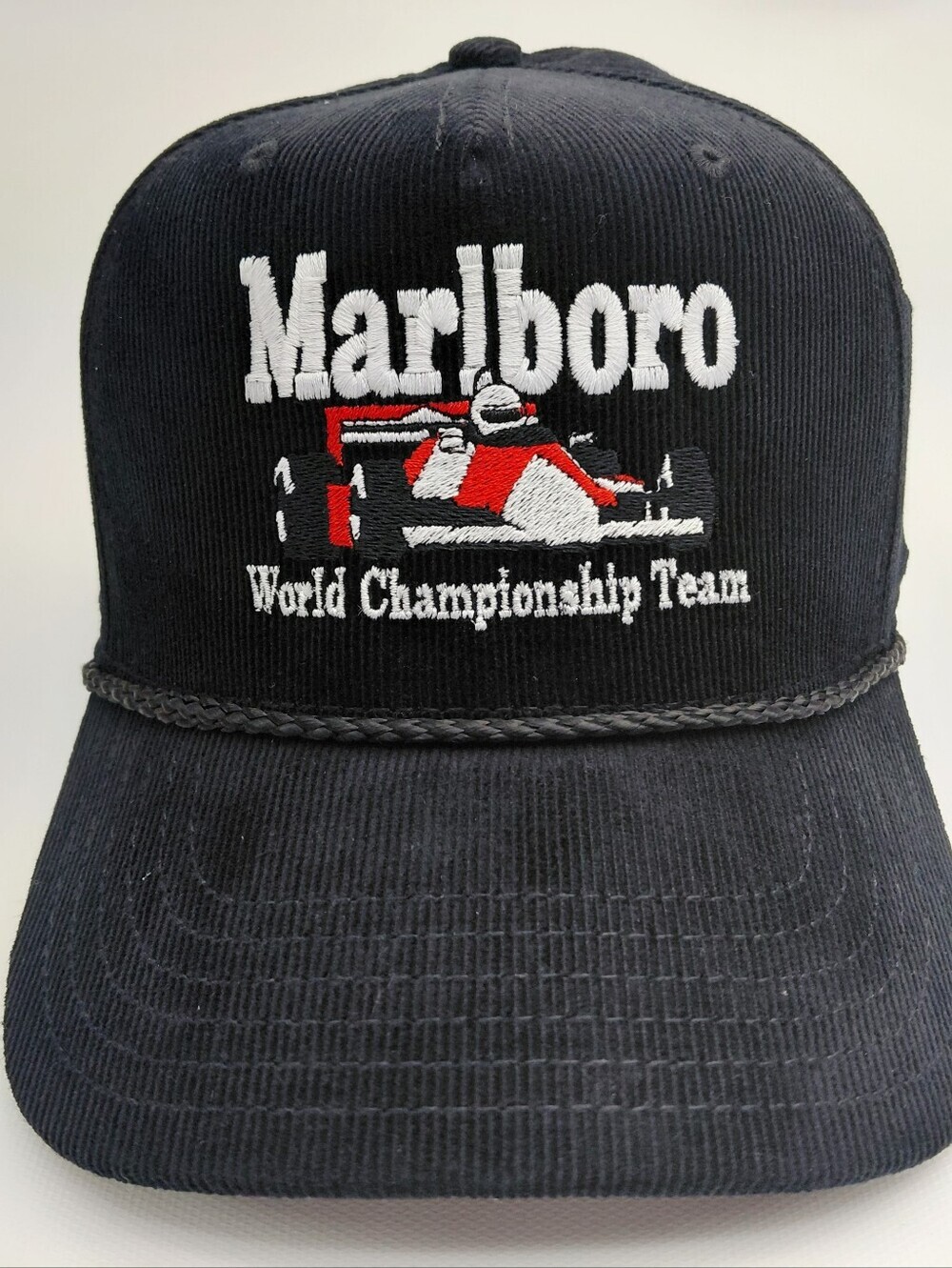 Marlboro Formula One Racing Corduroy Embroidered Snapback Cap Black